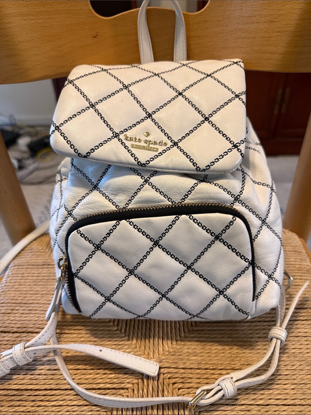 Kate Spade Natalia - Quilted Mini Backpack black & white with gold tone accents - Picture 4 of 8